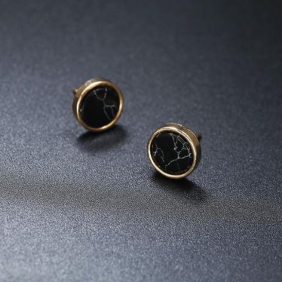 Black Marbled Gold Post Earrings - Picture 1 of 3